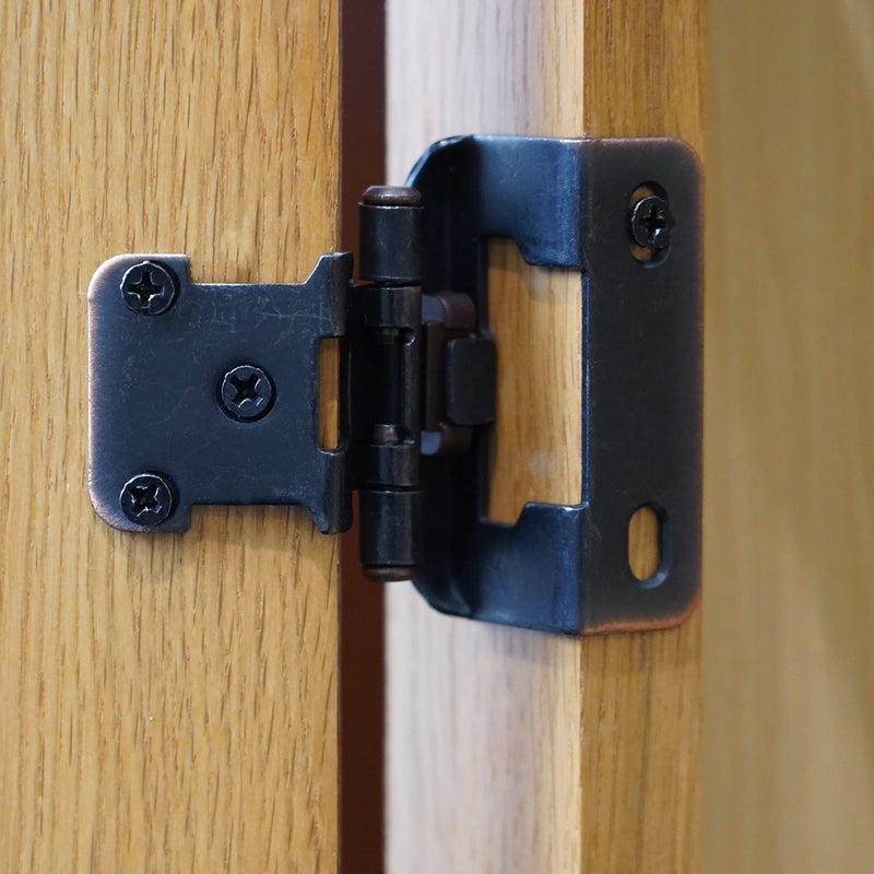 DecoBasics 20 Pack Oil Rubbed Bronze Cabinet Hinges for Cabinet Doors (10 Pairs) â€“ 1/2" Overlay Semi-Wrap Self-Closing Face Frame Hinges for Cupboard & Kitchen Doors w/Quiet Bumpers - Image 5